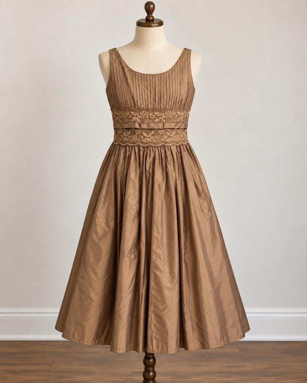 Vintage Newport News Bronze Lace Dress Size 10 Y2K Formal Party Midi Dress